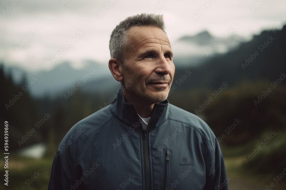 Portrait of a handsome middle-aged man in the mountains. Portrait of a handsome middle-aged man in the mountains.