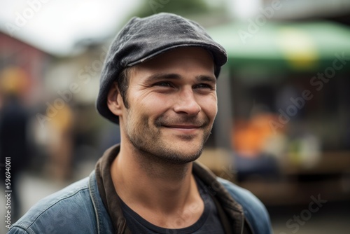 Portrait of a handsome young man in a cap on the street © Eber Braun