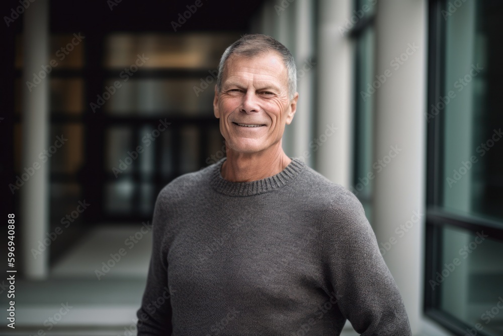 Portrait of happy senior man looking at camera while standing in corridor Portrait of happy senior man looking at camera while standing in corridor