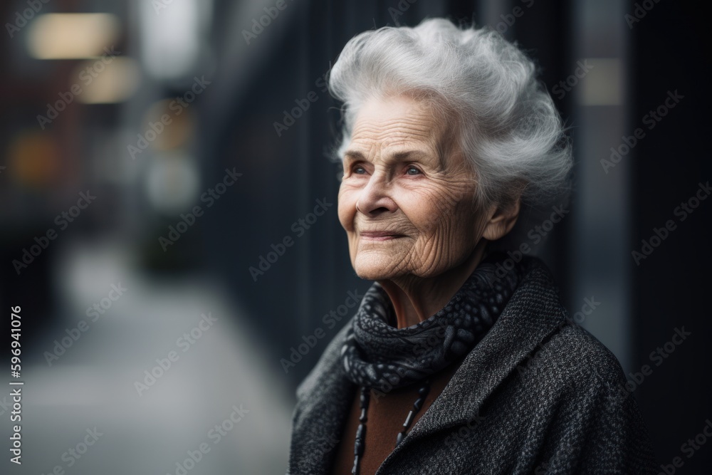 Portrait of an elderly woman on the street in the city. Portrait of an elderly woman on the street in the city.