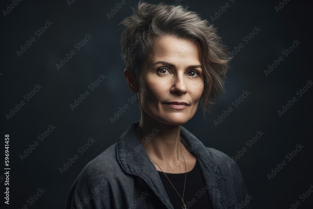 Portrait of a beautiful middle-aged woman on a dark background Portrait of a beautiful middle-aged woman on a dark background