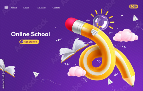 School online website vector concept design. Back to school web banner business advertising for e learning course home page. Vector illustration web design lay out.