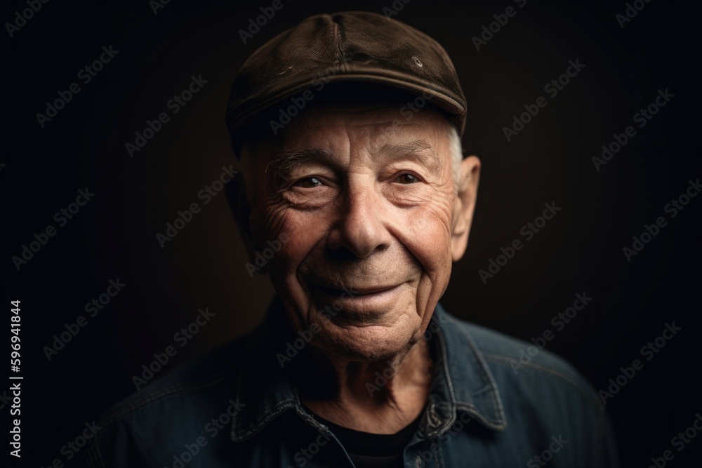 Portrait of an elderly man in a cap on a dark background Portrait of an elderly man in a cap on a dark background