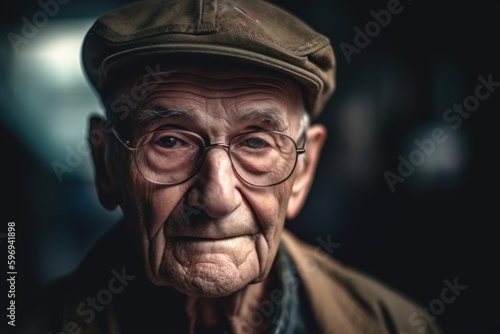 Portrait of an elderly man in a cap and glasses. Selective focus.