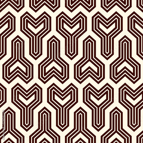 Interlocking three pronged blocks background. Winder keys motif. Ethnic seamless surface pattern with geometric figures.