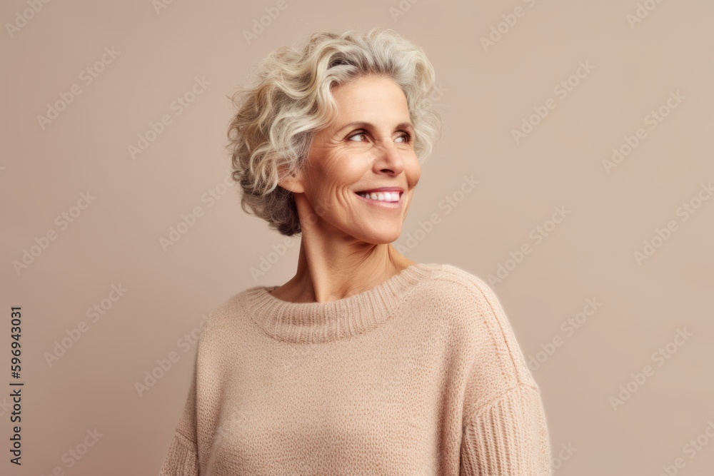 Portrait of a smiling senior woman on a beige background. Portrait of a smiling senior woman on a beige background.