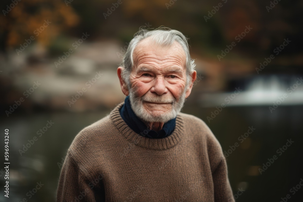 Portrait of an elderly man in a sweater on a background of autumn nature. Portrait of an elderly man in a sweater on a background of autumn nature.