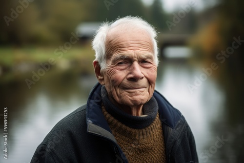 Portrait of an elderly man on the background of the river. © Hanne Bauer