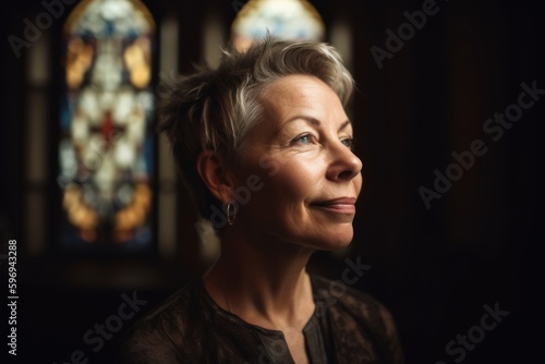 Portrait of a beautiful middle-aged woman in the church. © Eber Braun