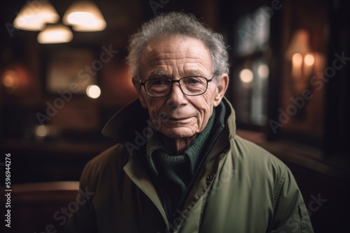 Portrait of a senior man with eyeglasses in a pub