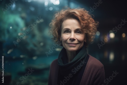 Portrait of a beautiful woman with red curly hair looking at camera