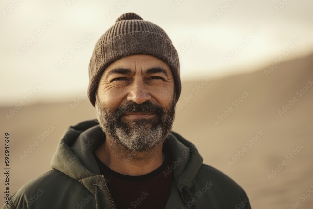 Portrait of a bearded man in the middle of the desert. Portrait of a bearded man in the middle of the desert.