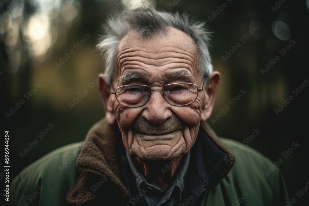 Portrait of an elderly man with glasses in the forest. Old people Portrait of an elderly man with glasses in the forest. Old people