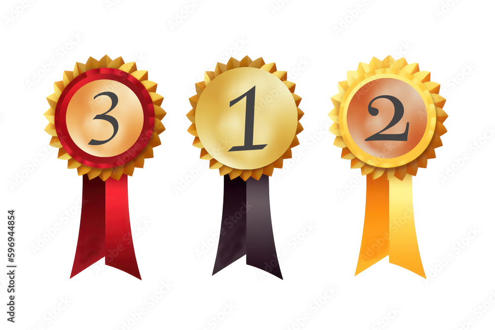 Fototapeta premium Triumph in Three Shades: Set of Gold, Silver, and Bronze Medals for Winners AI Generated