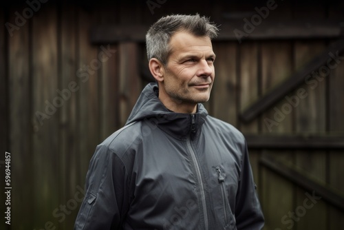 Portrait of a handsome middle-aged man in a black down jacket