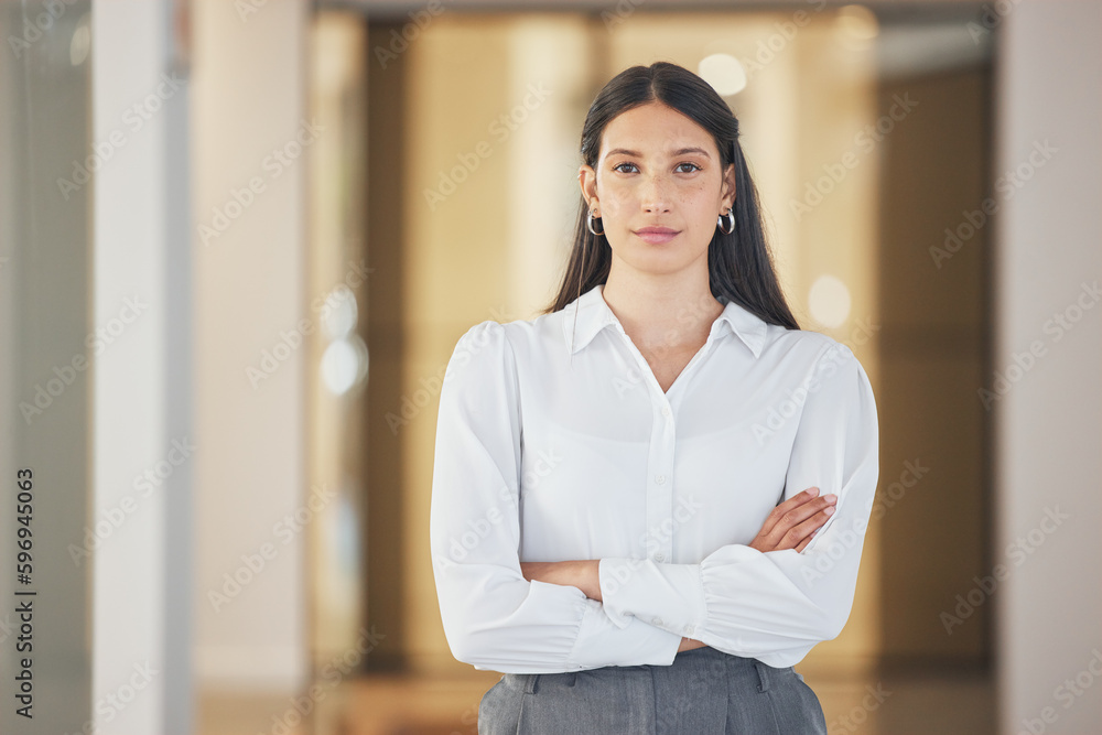 Dreams do come true if you work at it. Portrait of a confident young businesswoman standing with her arms crossed in an office. Dreams do come true if you work at it. Portrait of a confident young businesswoman standing with her arms crossed in an office.