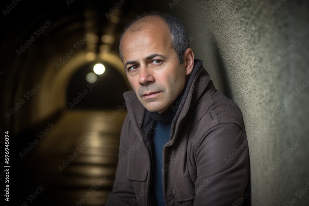 Portrait of a man in a tunnel looking at the camera. Portrait of a man in a tunnel looking at the camera.