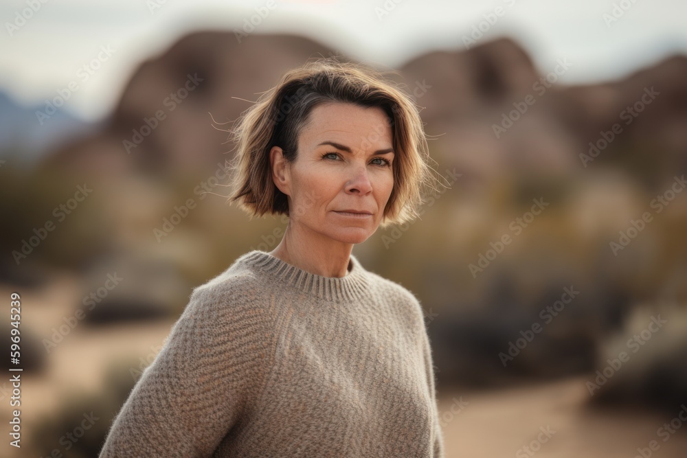 Portrait of a middle-aged woman in the middle of the desert Portrait of a middle-aged woman in the middle of the desert