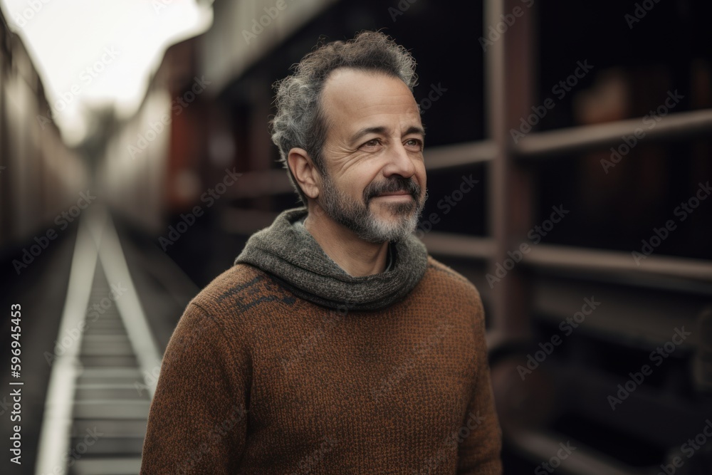 Fototapeta premium Portrait of a handsome middle-aged man in a brown sweater.