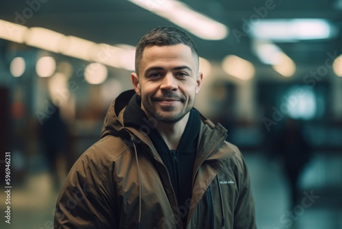 Portrait of a handsome man in a coat in a subway station