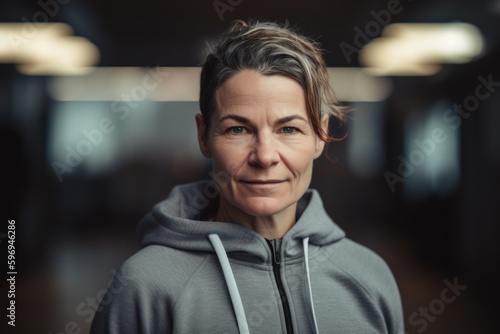 Portrait of mature woman in sportswear looking at camera in gym