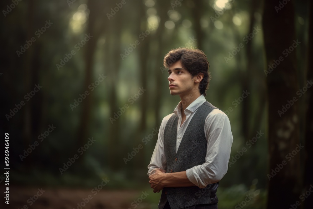Portrait of a handsome young man in the forest. Fashion photo. Portrait of a handsome young man in the forest. Fashion photo.