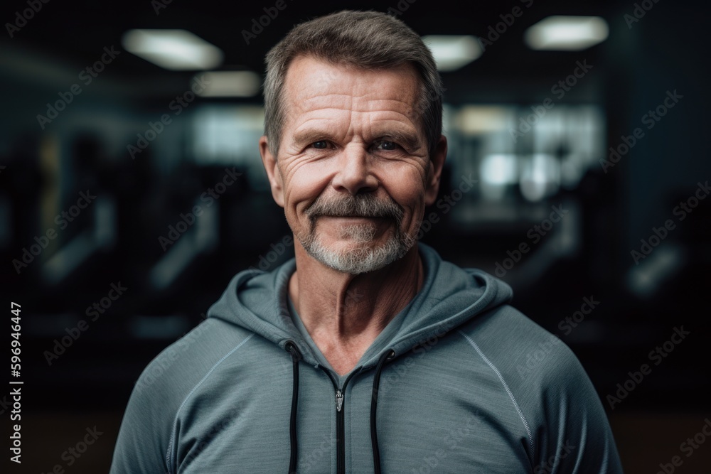 Portrait of a smiling senior man in sportswear at the gym