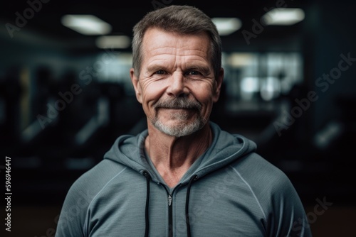 Portrait of a smiling senior man in sportswear at the gym
