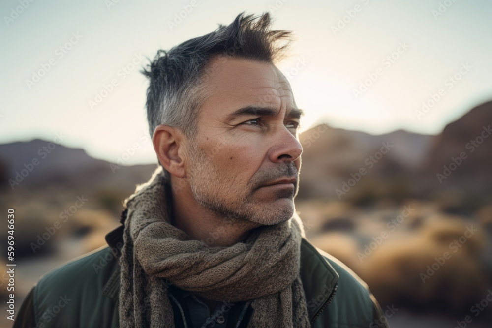 Portrait of a handsome middle-aged man in the desert. Portrait of a handsome middle-aged man in the desert.