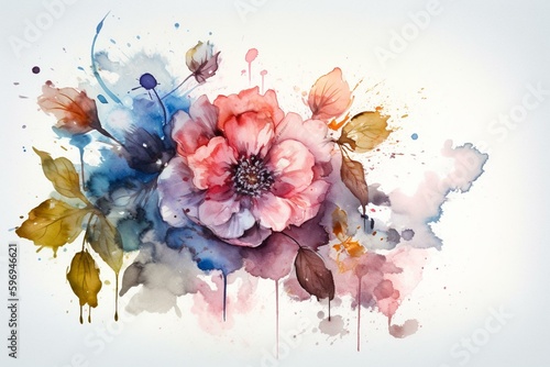 Watercolor floral design on white. Perfect as background, wallpaper or print. Generative AI