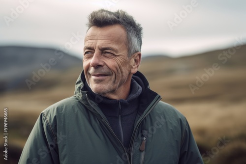 Portrait of a handsome middle-aged man in the countryside.