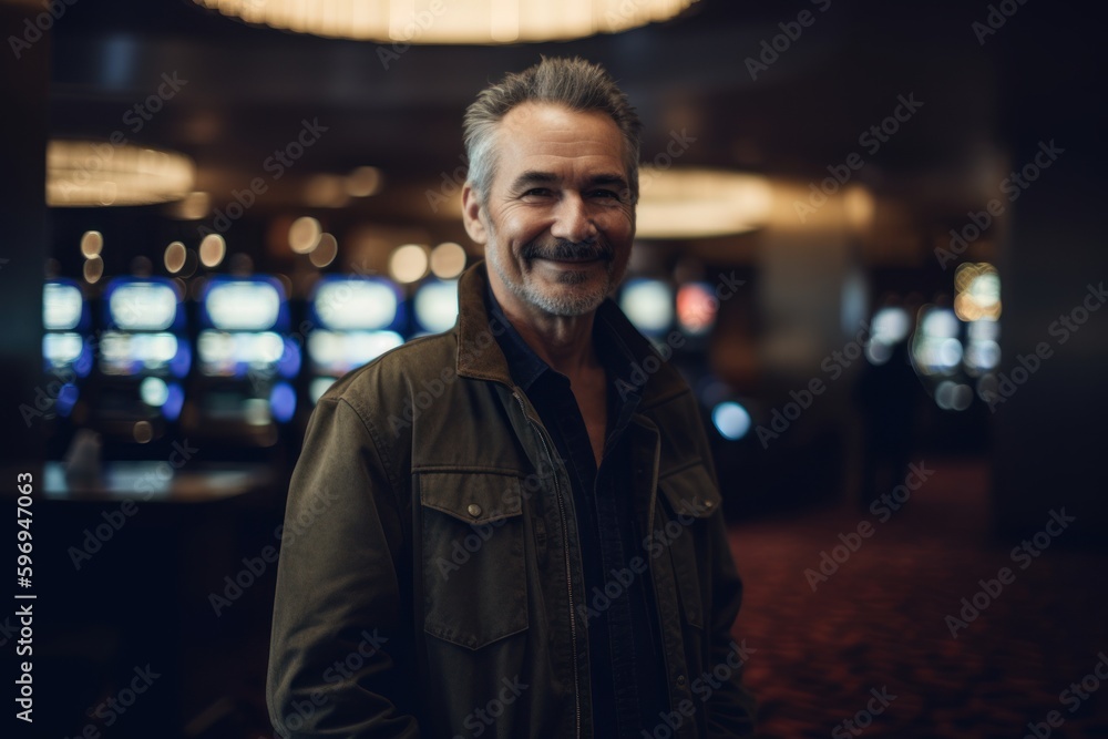 Portrait of a smiling mature man in a casino. Portrait of a mature man in a casino.
