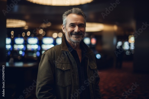 Portrait of a smiling mature man in a casino. Portrait of a mature man in a casino. © Leon Waltz
