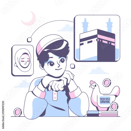 hajj and umrah with parents islamic pilgrimage illustration