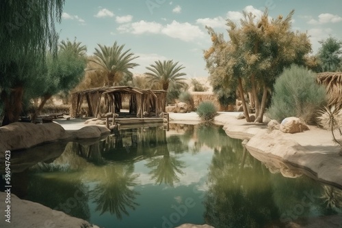 A serene oasis in the desert. Generative AI