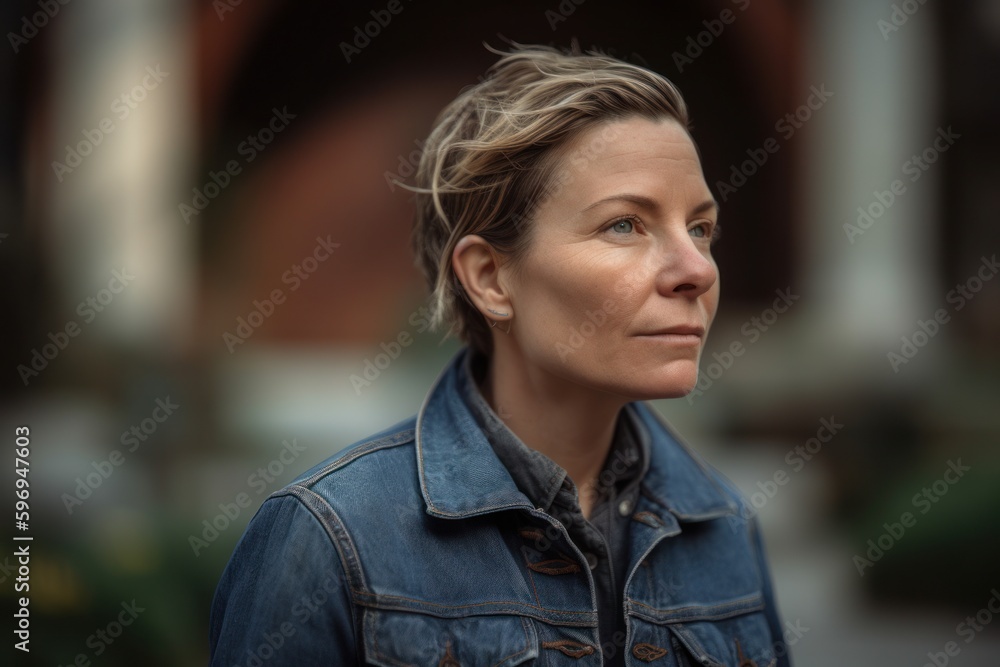 Portrait of a beautiful middle-aged woman in a denim jacket Portrait of a beautiful middle-aged woman in a denim jacket