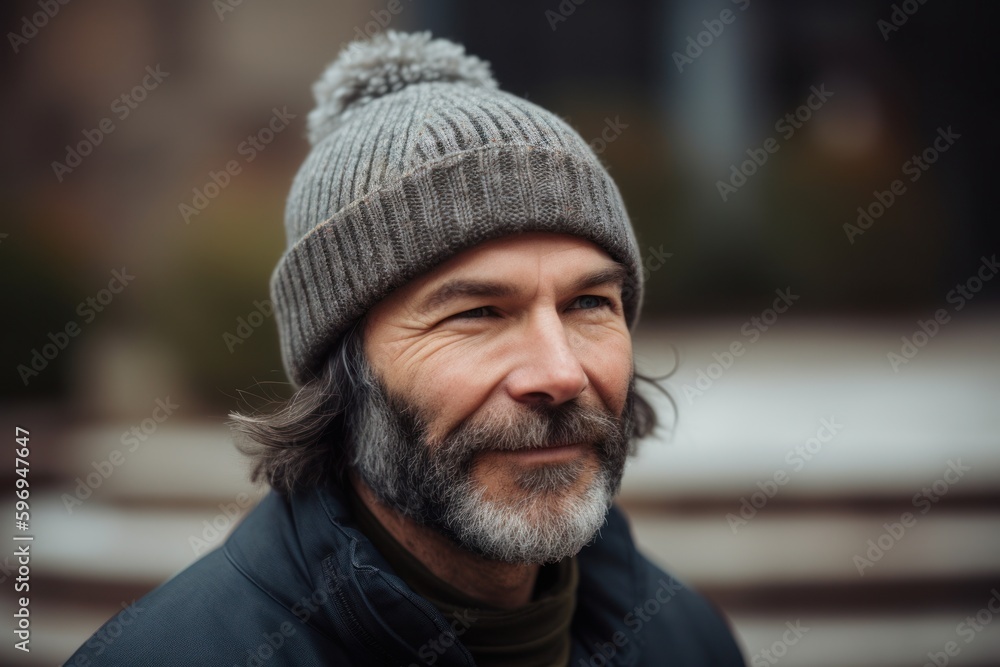 Portrait of a senior man with grey beard and gray hat in the city Portrait of a senior man with grey beard and gray hat in the city