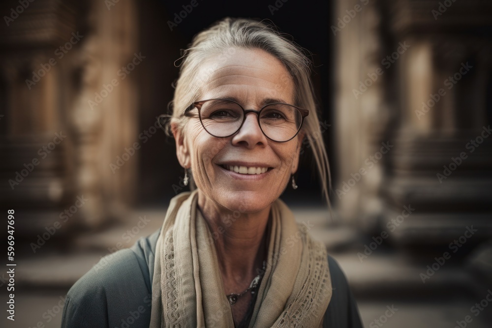 Portrait of smiling mature woman with eyeglasses in the city Portrait of smiling mature woman with eyeglasses in the city