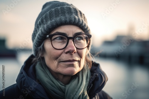 Portrait of a senior woman with eyeglasses outdoors in winter