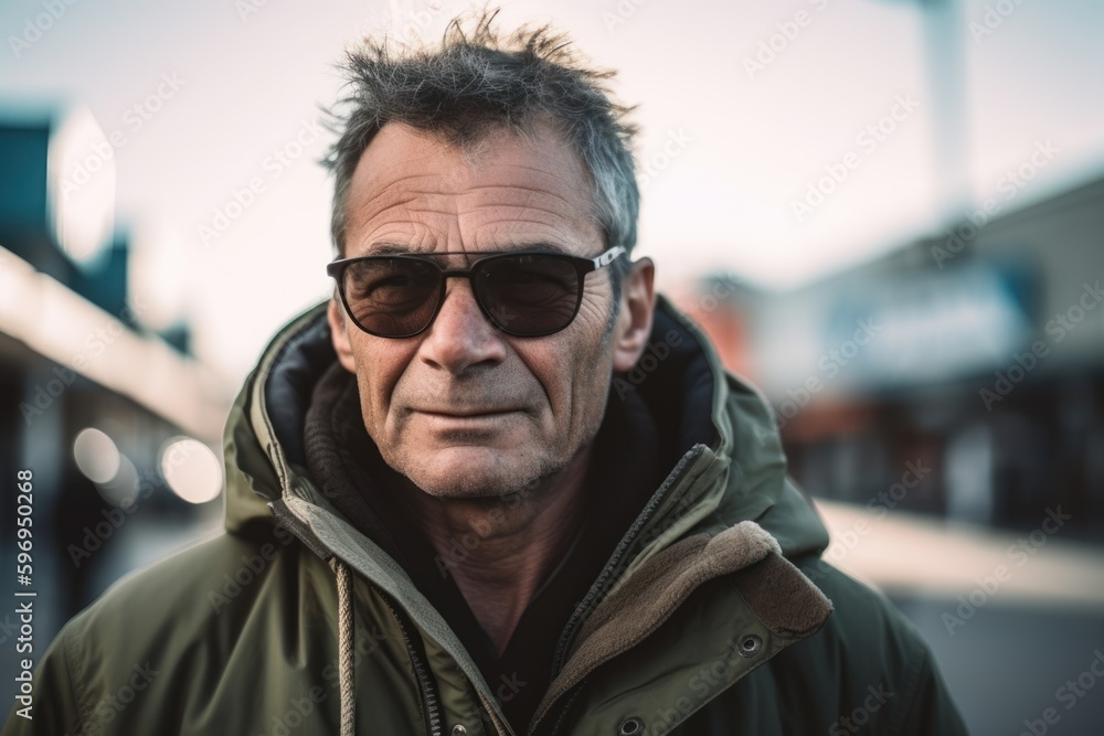 Portrait of a middle-aged man with sunglasses in the city Portrait of a middle-aged man with sunglasses in the city