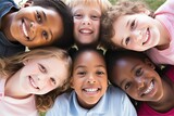 Group of Multiethnic children in a circle looking at the camera, 