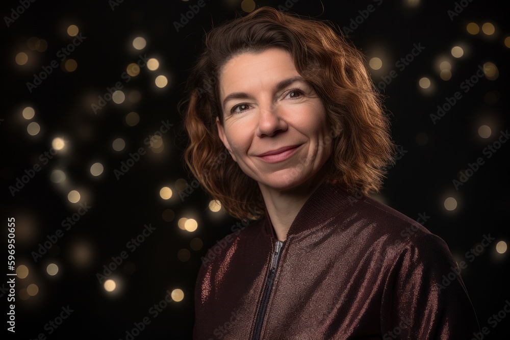 Smiling middle aged woman in pajamas on a black background Smiling middle aged woman in pajamas on a black background
