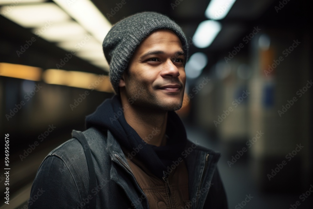 Portrait of a handsome young man in a subway station. Urban lifestyle.