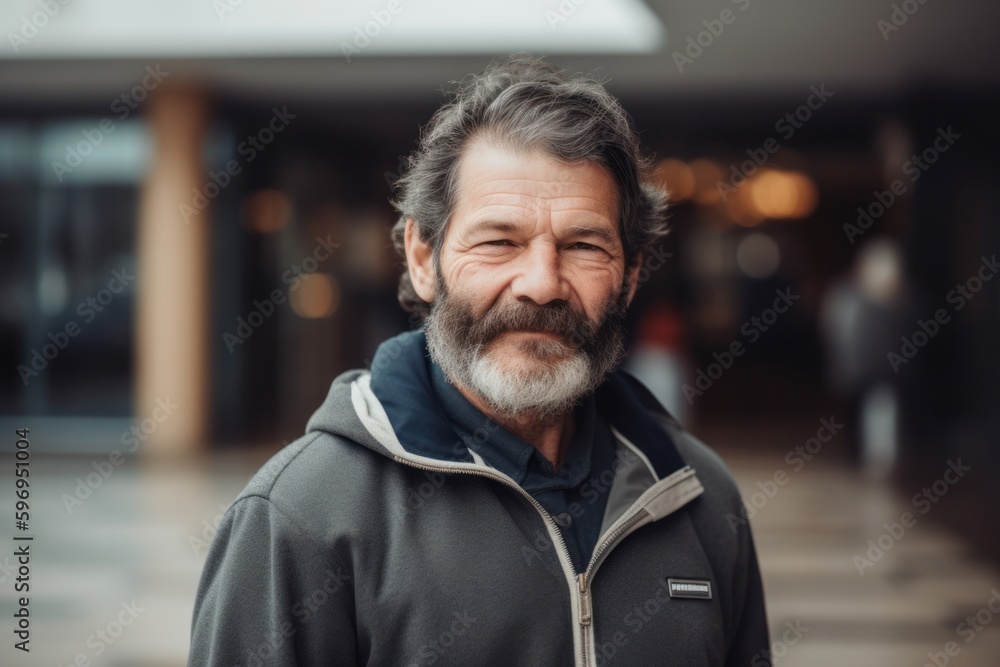 Fototapeta premium Portrait of a senior man with gray hair and beard in the city.