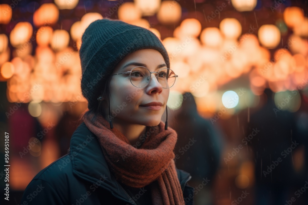 Portrait of a beautiful young woman with glasses on the background of the city. Portrait of a beautiful young woman with glasses on the background of the city.