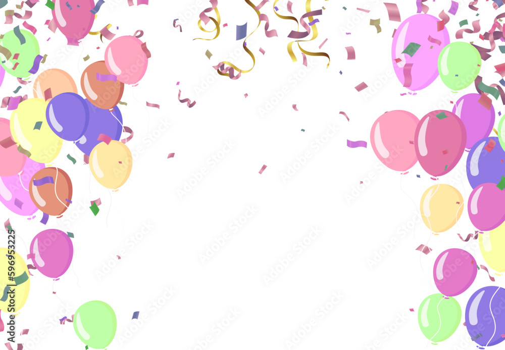 Festive card with flying balloons on a bright background, vector party, celebration for anniversary border Festive card with flying balloons on a bright background, vector party, celebration for anniversary border