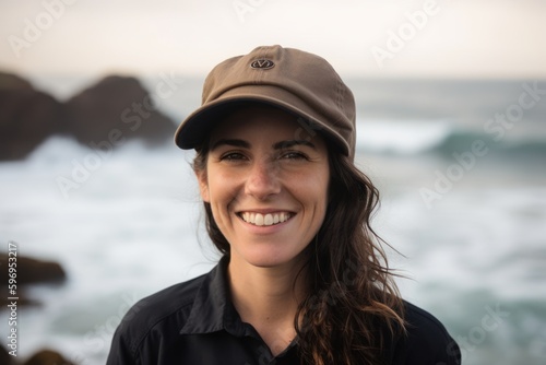 Portrait of smiling woman wearing cap and looking at camera on the beach © Robert MEYNER