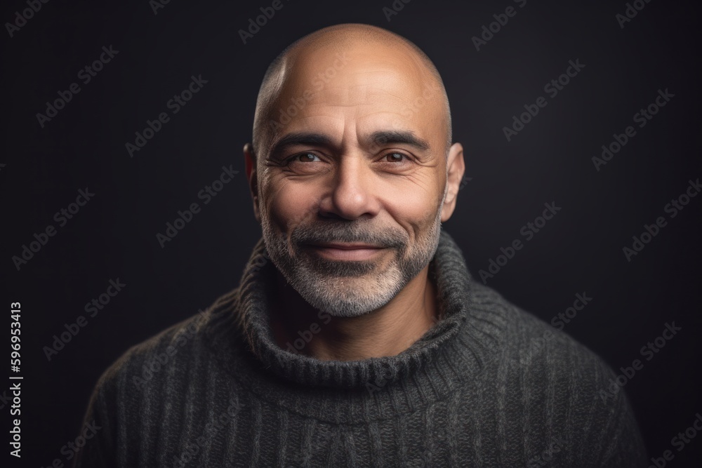 Portrait of a bald man in a sweater on a black background Portrait of a bald man in a sweater on a black background