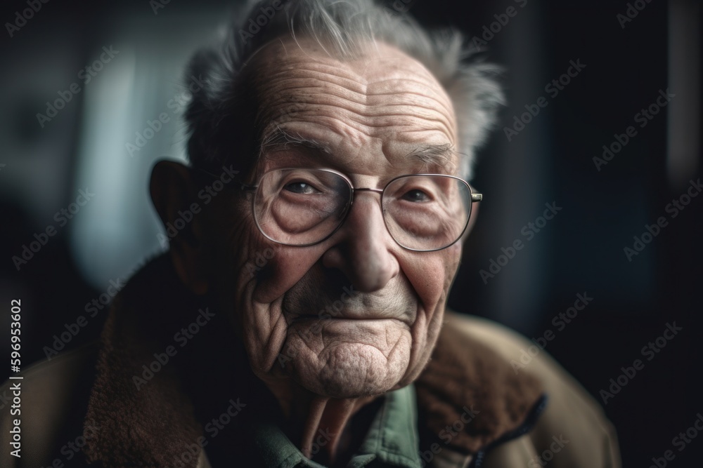 Portrait of an old man with eyeglasses in the dark Portrait of an old man with eyeglasses in the dark
