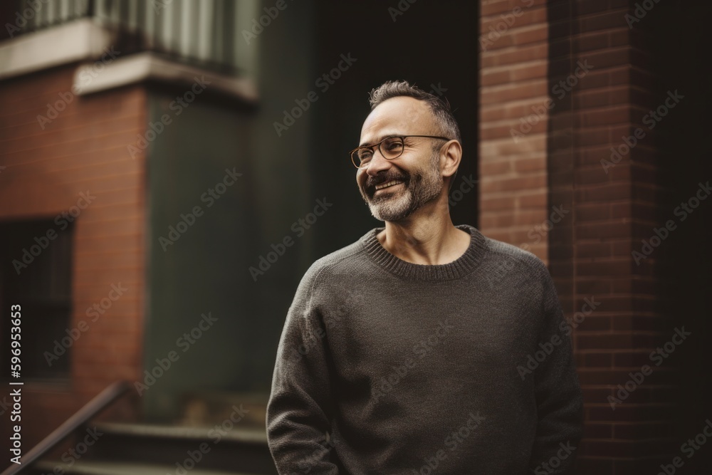 Portrait of handsome middle-aged man with glasses in the city Portrait of handsome middle-aged man with glasses in the city